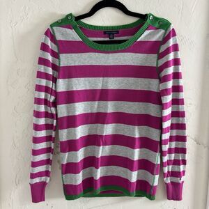 Tommy Hilfiger Womens Coastal Preppy Lightweight Striped Knit Sweater M